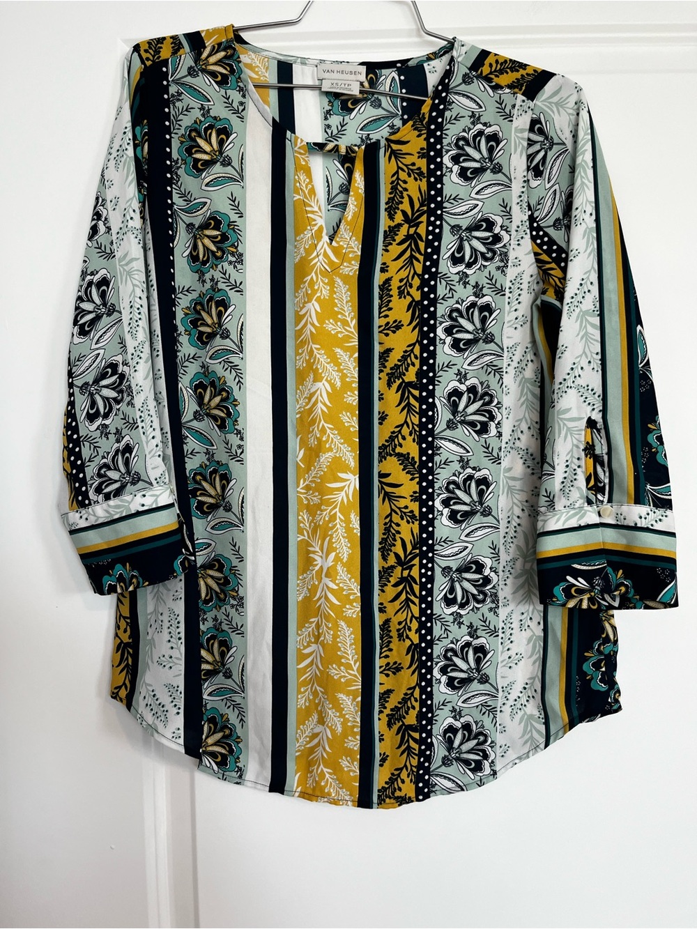Van Heusen Striped Floral Split-Neck Tunic - Mustard, Mint & Navy